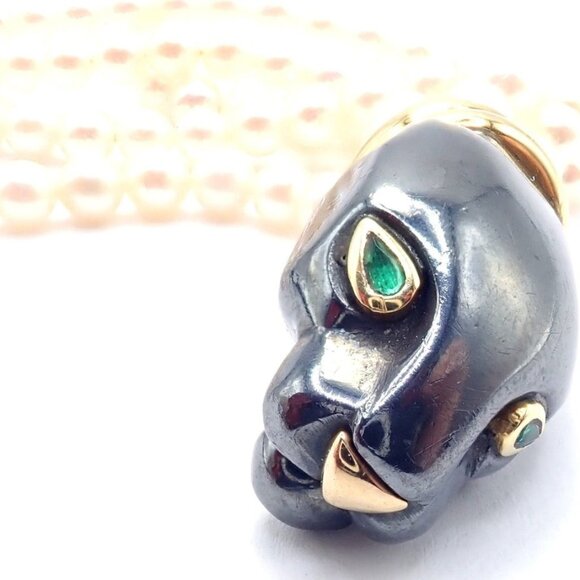 Panthere de Cartier Panther 18k Yellow Gold & Silverium Pearl Emerald Bracelet - Picture 11 of 14